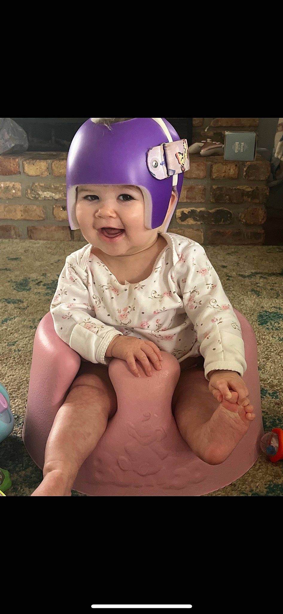 Scarlette Rae is registered to the contest to win money with this photo: baby_toddler_clothing, cap, child, elbow, electric_blue, eye, flash_photography, happy, headgear, headwear, helmet, human_leg, knee, person, personal_protective_equipment, pink, recreation, sleeve, smile, sports_gear