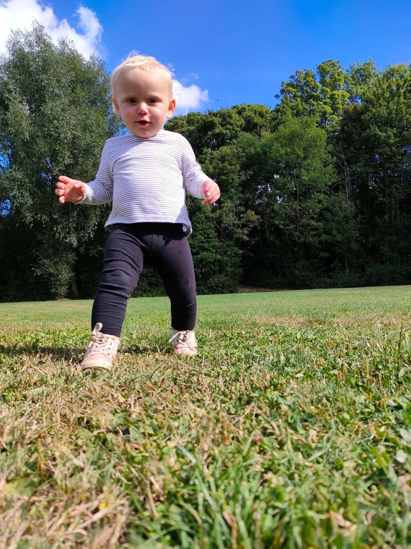 Késsïa participe au concours pour gagner de l'argent avec cette photo : baby_toddler_clothing, cloud, fun, gesture, grass, grassland, groundcover, happy, landscape, leaf, leisure, meadow, natural_environment, natural_landscape, people_in_nature, person, plant, recreation, sky, toddler