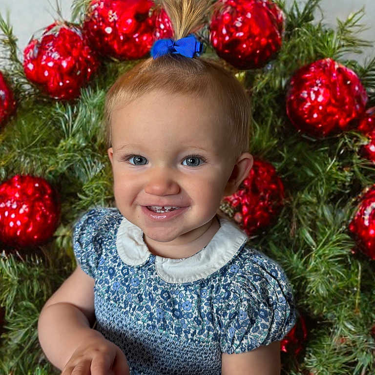 Immy joined the competition — help win amazing prizes! accessories, baby, bodypart, christmas, christmasdecorations, christmastree, conifer, face, festival, happy, head, mouth, ornament, person, photography, plant, portrait, smile, teeth, tree