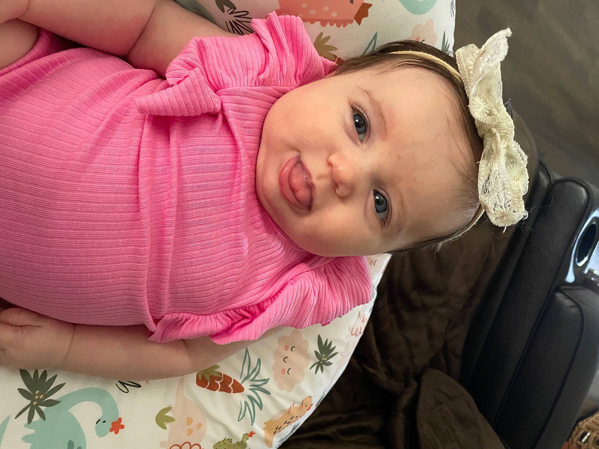 Maggie joined the competition — help win amazing prizes! arm, baby_toddler_clothing, cheek, comfort, ear, eye, eyelash, happy, headgear, headwear, iris, lip, mouth, neck, nose, organ, person, pink, skin, smile