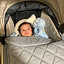 William joined the competition — help win amazing prizes! baby, stroller, quilted_blanket, blue_hat, infant, face, curly_hair, cozy, warm, wrapped_up, child, portrait, indoor, cute, resting, knitted, head, clothing, young_child, baby_gear
