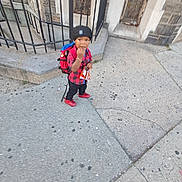 Precise joined the competition — help win amazing prizes! backpack, building, casual_clothing, child, daylight, iron_railings, knit_cap, outdoor, pavement, plaid_shirt, portrait, red_shoes, sidewalk, snack, standing, street, toddler, urban, walking, wide_angle