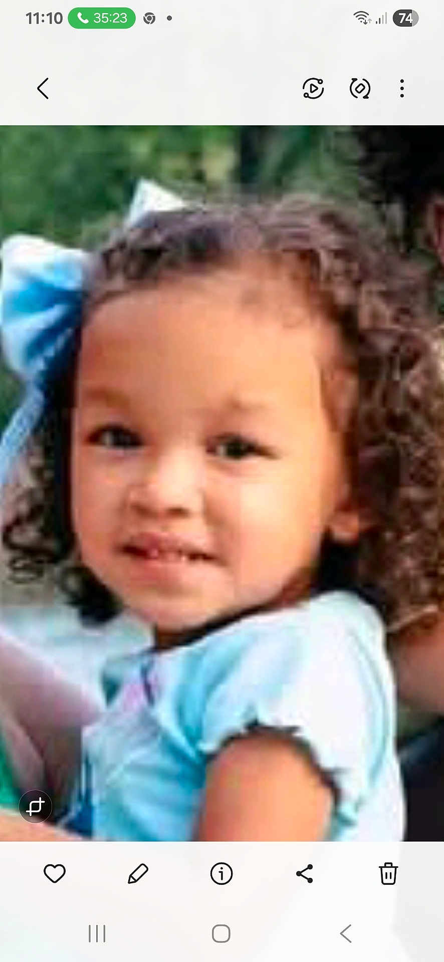 Renayle joined the competition — help win amazing prizes! child, curly_hair, blue_bow, blue_shirt, portrait, outdoor, young_child, face, person, cute, expression, skin, hair, head, childhood, people, natural_light, closeup, childrens_clothing, baby