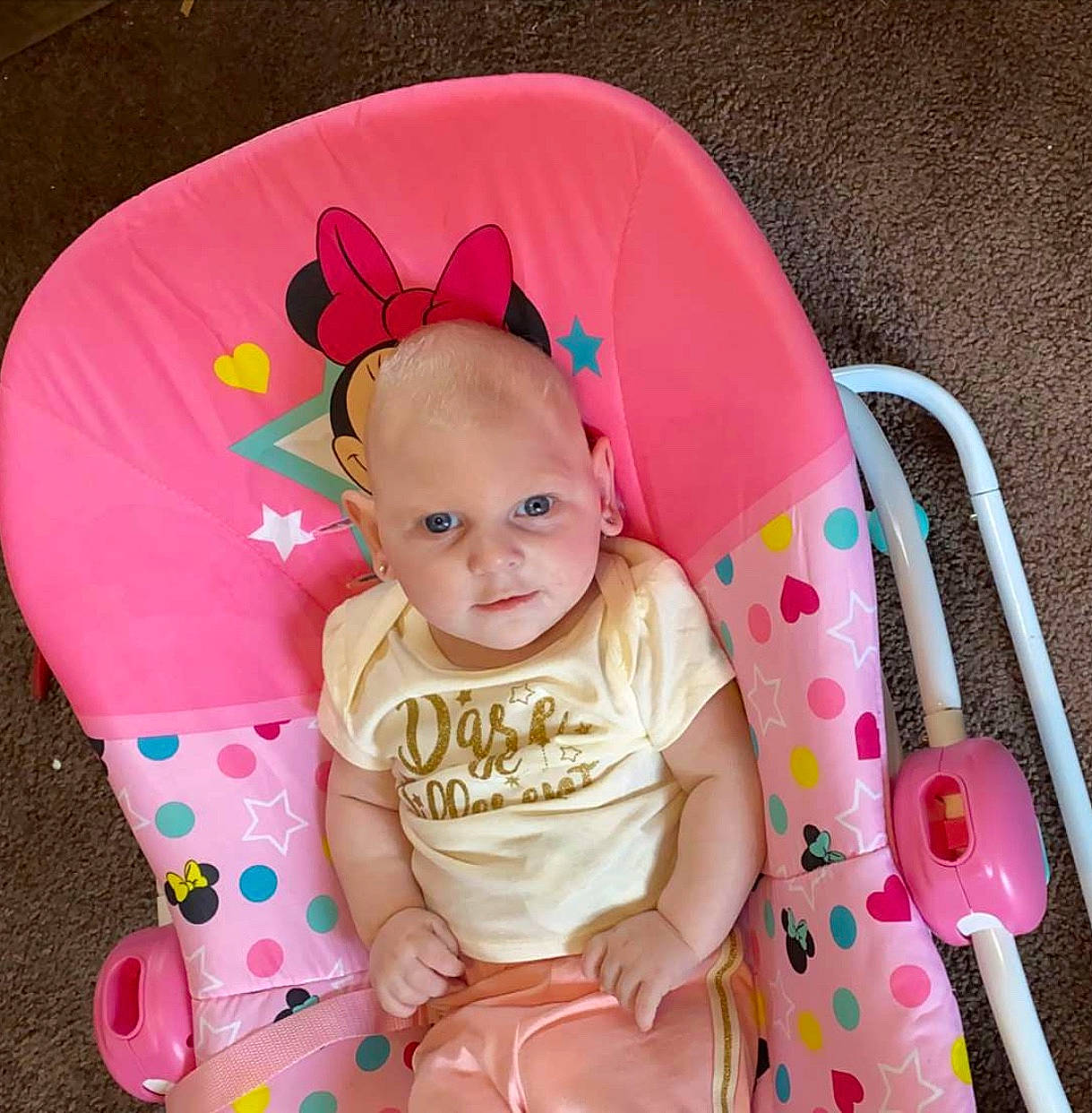 Kayla is registered to the contest to win money with this photo: baby, baby_toddler_clothing, child, ear, person, pink, play, product, skin, toddler