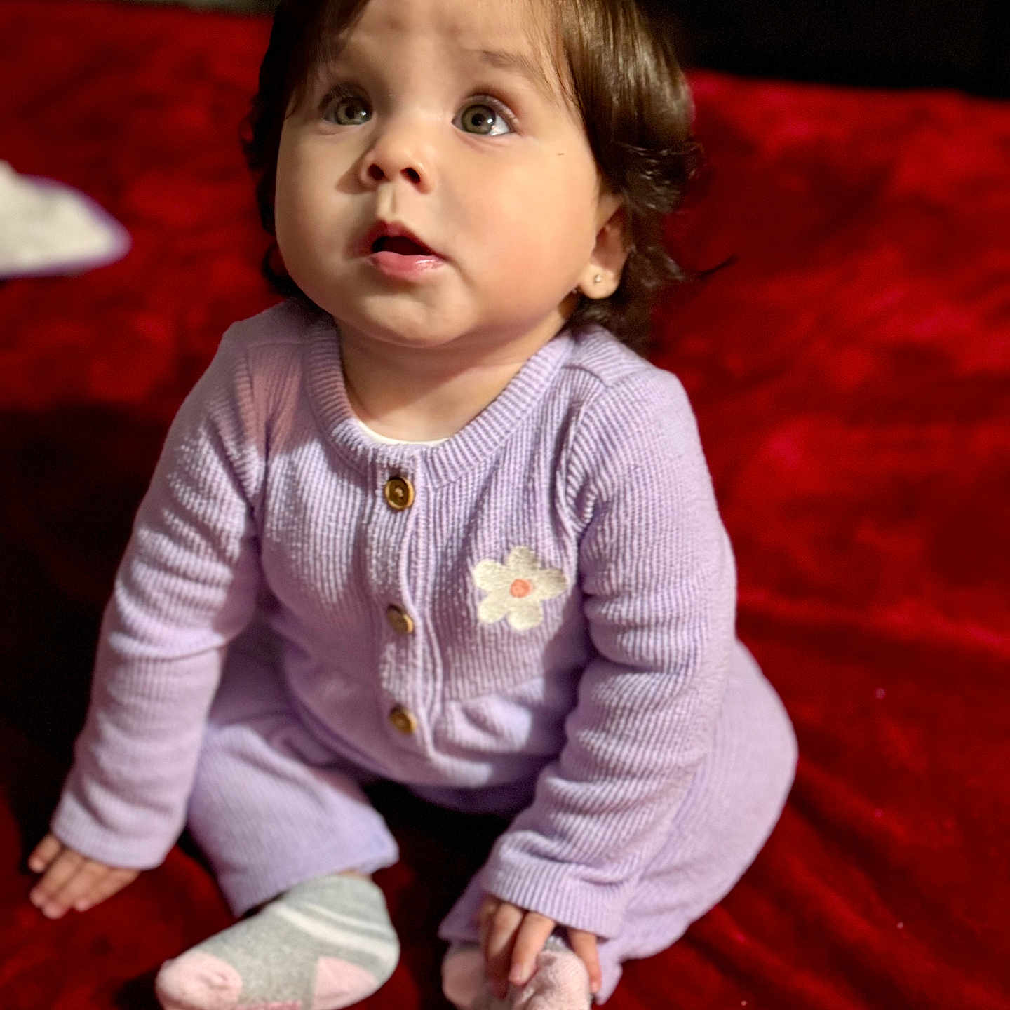 Kaitlyn Ariel is registered to the contest to win money with this photo: baby, bodypart, clothing, crawling, face, fashion, finger, hand, head, hosiery, knitwear, longsleeve, pants, person, photography, portrait, sitting, sleeve, sock, sweater