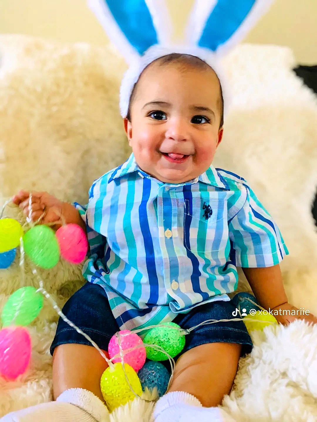 Christopher Jr. joined the competition — help win amazing prizes! baby_playing_with_toys, baby_toddler_clothing, blue, child, dress, facial_expression, fun, green, happy, joy, mammal, person, photograph, pink, product, skin, sleeve, smile, textile, toddler