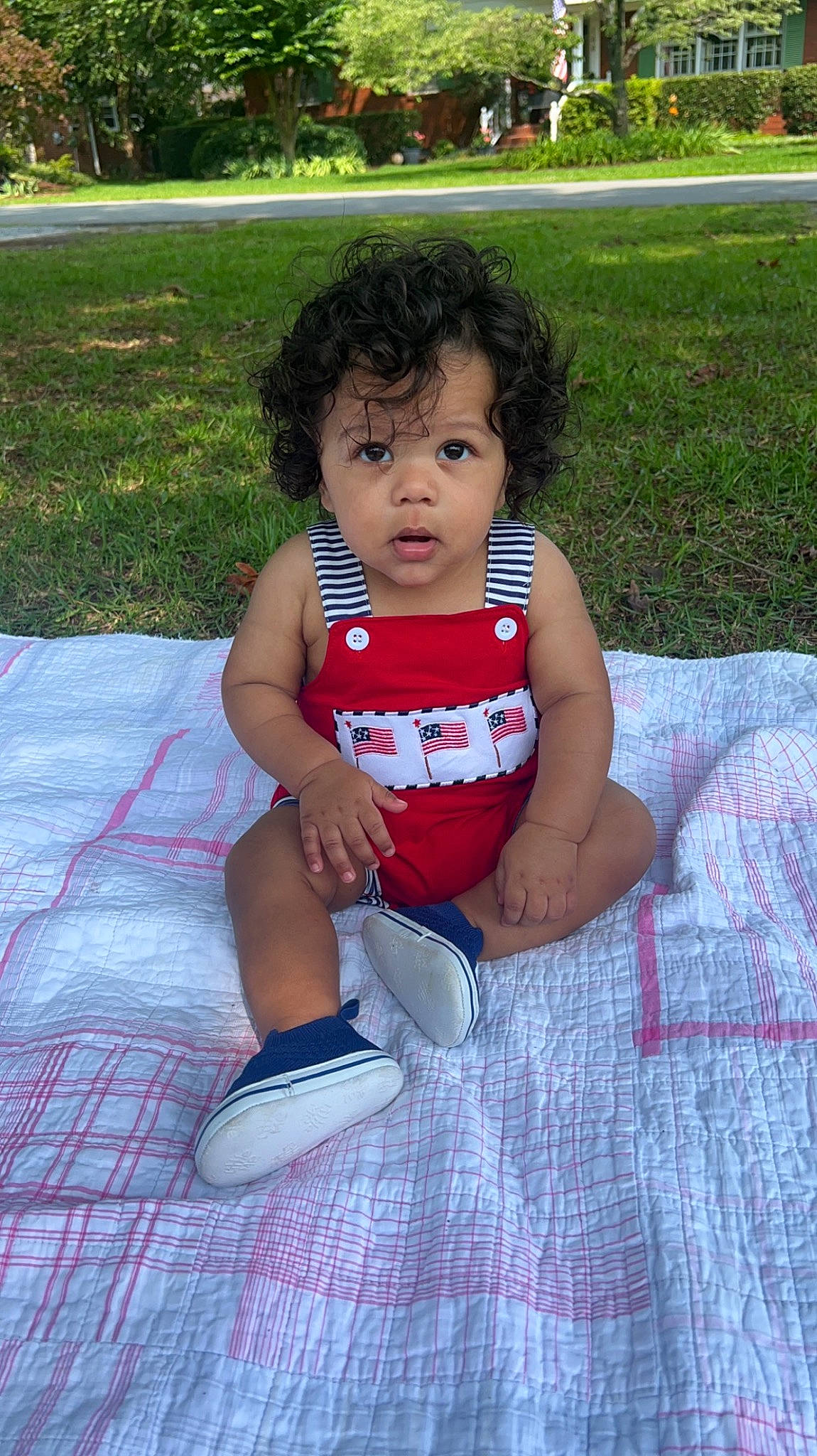 Tylan joined the competition — help win amazing prizes! baby, baby_toddler_clothing, child, fun, grass, happy, human_leg, knee, lawn, leisure, mammal, person, pink, plant, recreation, shorts, sneakers, t_shirt, thigh, toddler