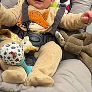 Edzyo participe au concours pour gagner de l'argent avec cette photo : baby, infant, smiling, onesie, fox_illustration, bouncer, seat_harness, toy, rattle, plush_blanket, happy, face, hands, legs, indoor, portrait, soft_fabric, close_up, child, cute