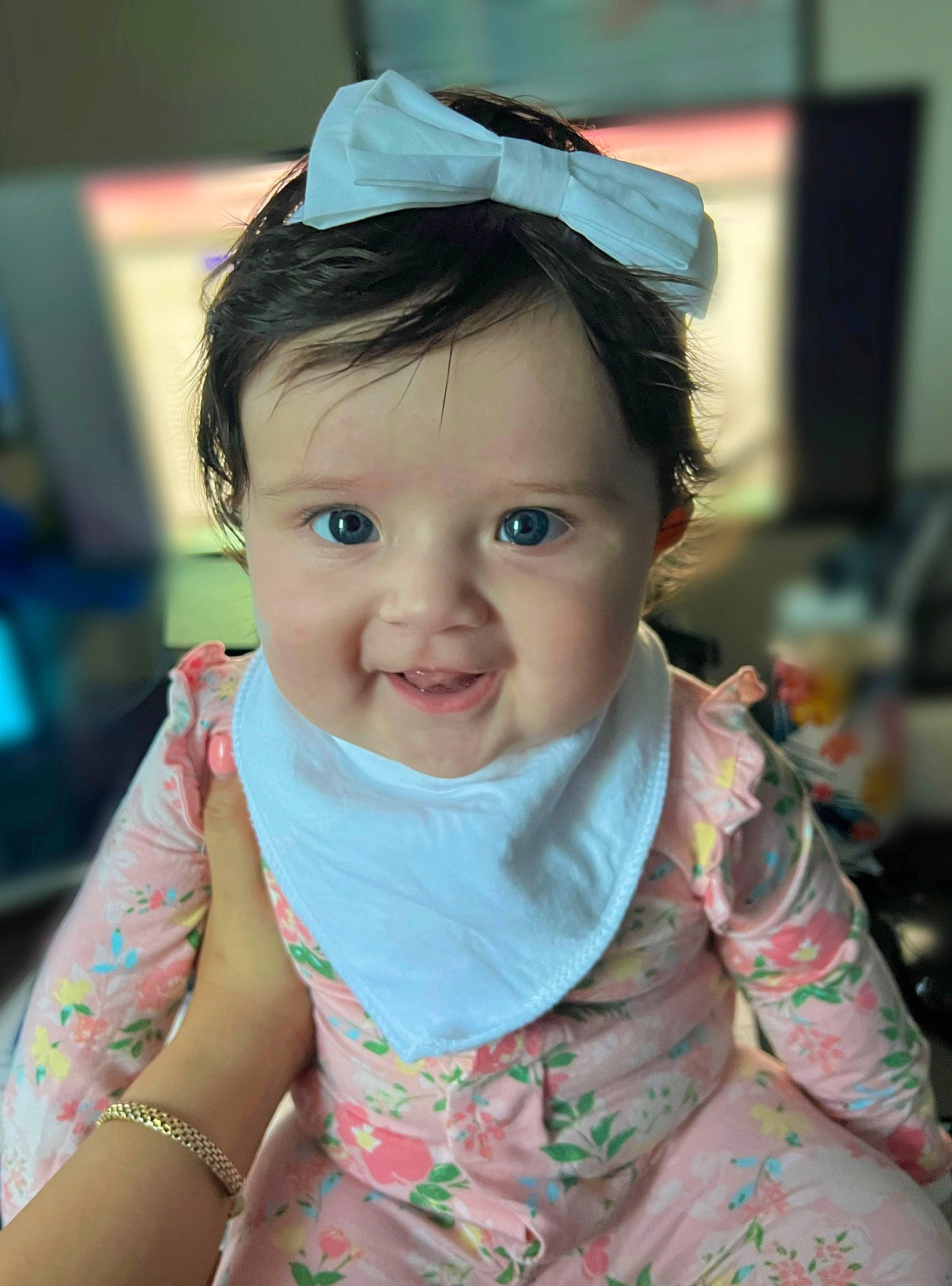 Alice joined the competition — help win amazing prizes! baby, baby_toddler_clothing, black_hair, cap, cheek, child, chin, dress, eye, eyebrow, eyelash, facial_expression, fun, happy, iris, joy, lip, person, skin, sleeve
