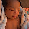 baby, sleeping, blanket, soft, peaceful, infant, skin, hands, closed_eyes, cute, warm_light, portrait, newborn, child, cozy, rest, toddler, wrapped, indoors, calm
