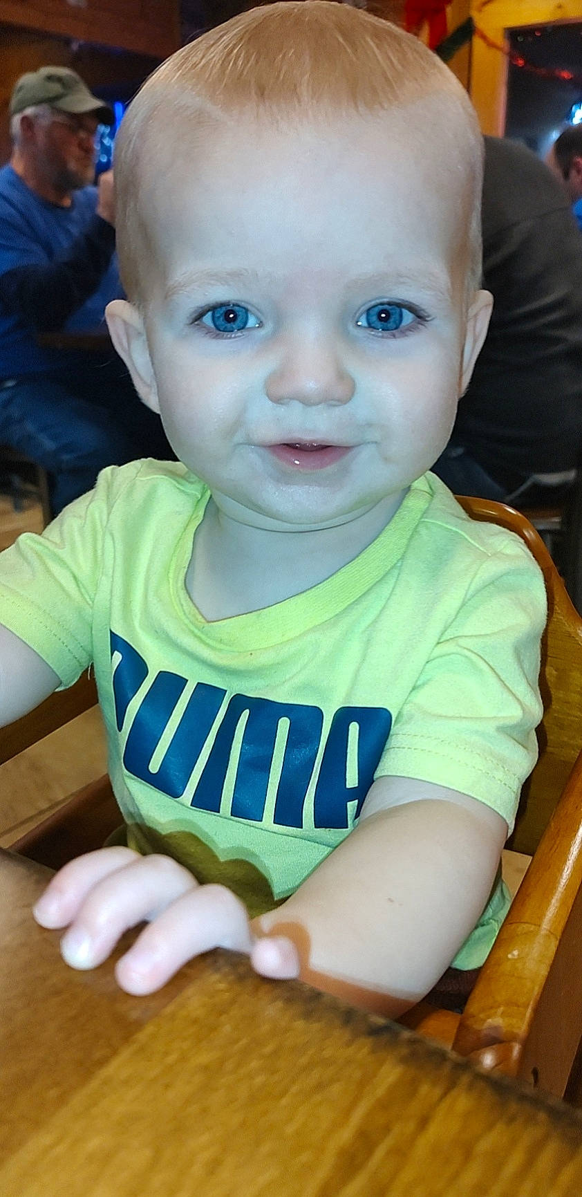 Cecil is registered to the contest to win money with this photo: baby, baby_toddler_clothing, cheek, child, cool, electric_blue, eyebrow, eyelash, finger, fun, hairstyle, happy, headwear, iris, mouth, nose, person, skin, sleeve, t_shirt