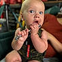 Owen joined the competition — help win amazing prizes! baby, background, blue_eyes, child, clothing, curious, equipment, expression, face, hand, holding, indoor, infant, metal, person, sitting, tool, toolkit, workshop, wrench