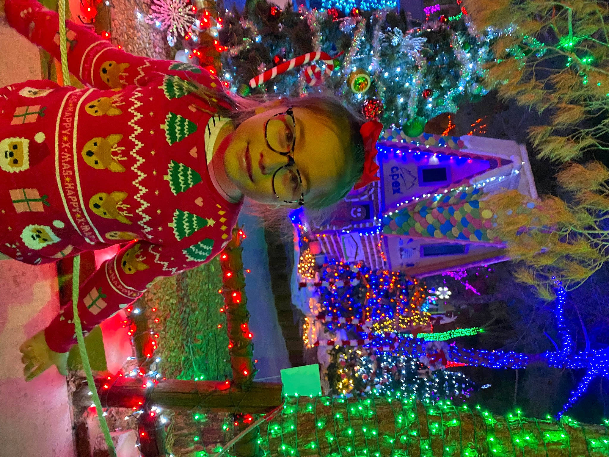 Athena is registered to the contest to win money with this photo: art, celebrating, christmas, christmas_decoration, christmas_eve, christmas_lights, decoration, electric_blue, electricity, event, festival, fir, green, happy, holiday, interior_design, light, magenta, ornament, person