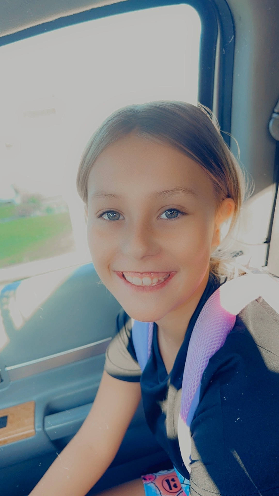 Rylee joined the competition — help win amazing prizes! automotive_design, black_hair, electric_blue, eyebrow, family_car, fun, gesture, happy, human_leg, jaw, joy, leisure, long_hair, neck, netbook, person, selfie, skin, smile, thigh