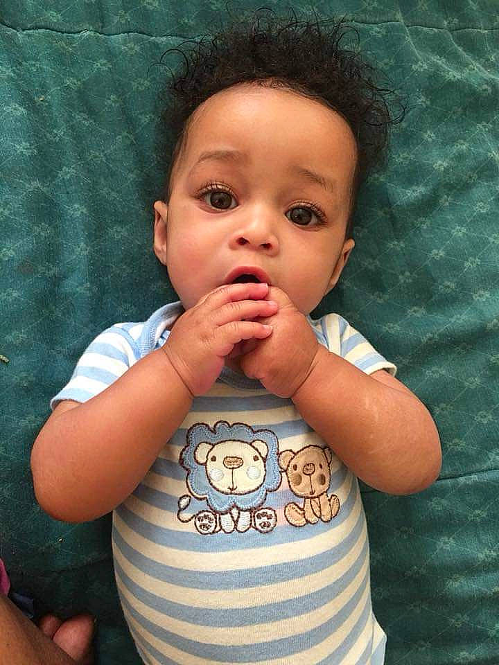 Jamere joined the competition — help win amazing prizes! baby, cheek, child, chin, face, forehead, head, mouth, nose, person, surprise, toddler