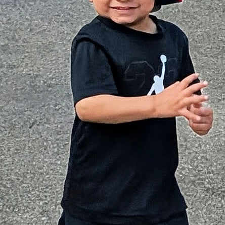 Zayeremiah joined the competition — help win amazing prizes! child, boy, red_beret, black_tshirt, pants, boots, street, sidewalk, walking, smiling, playful, outdoor, fashion, casual_clothing, young, happy, cute, confident, urban, hat