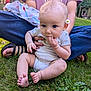Sabrina is registered to the contest to win money with this photo: baby, child, grass, flower, daisy, hand, fingers, person, adult, clothing, tshirt, jeans, sandals, blanket, outdoor, nature, greenery, sitting, face, portrait