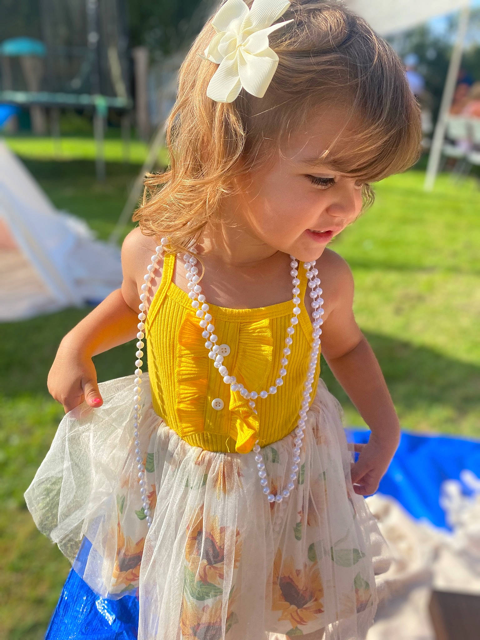 Callie joined the competition — help win amazing prizes! baby_toddler_clothing, beauty, blond, child, dress, entertainment, event, fashion_accessory, fun, grass, hair, happy, headpiece, jewellery, leisure, person, pink, recreation, spring, summer