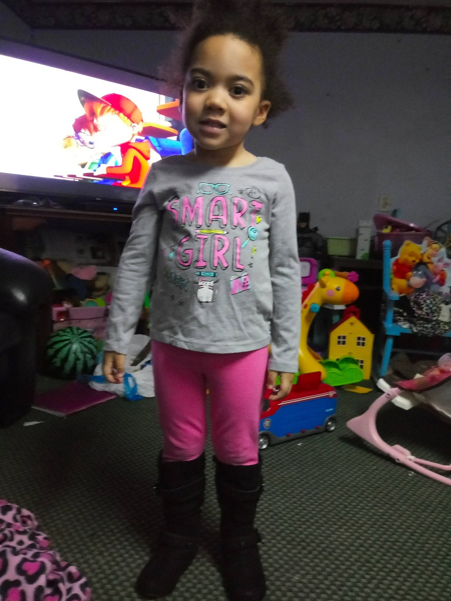 Anniyah joined the competition — help win amazing prizes! child, footwear, leggings, outerwear, pajamas, person, standing, tights, toddler