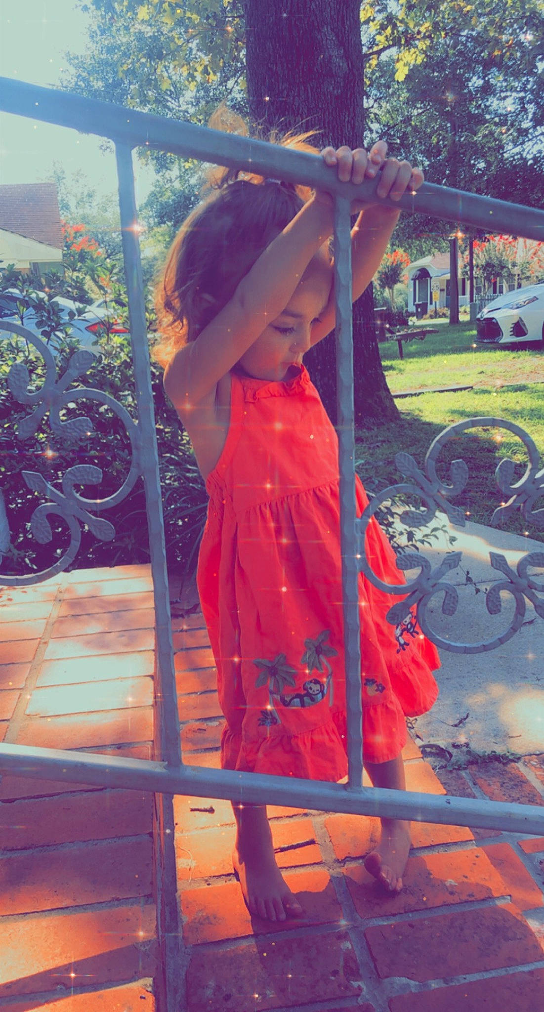 Laynie joined the competition — help win amazing prizes! bangs, child, dress, electric_blue, grass, happy, hat, human_leg, leisure, long_hair, magenta, peach, person, plant, summer, sunlight, tints_and_shades, tire, toddler, tree