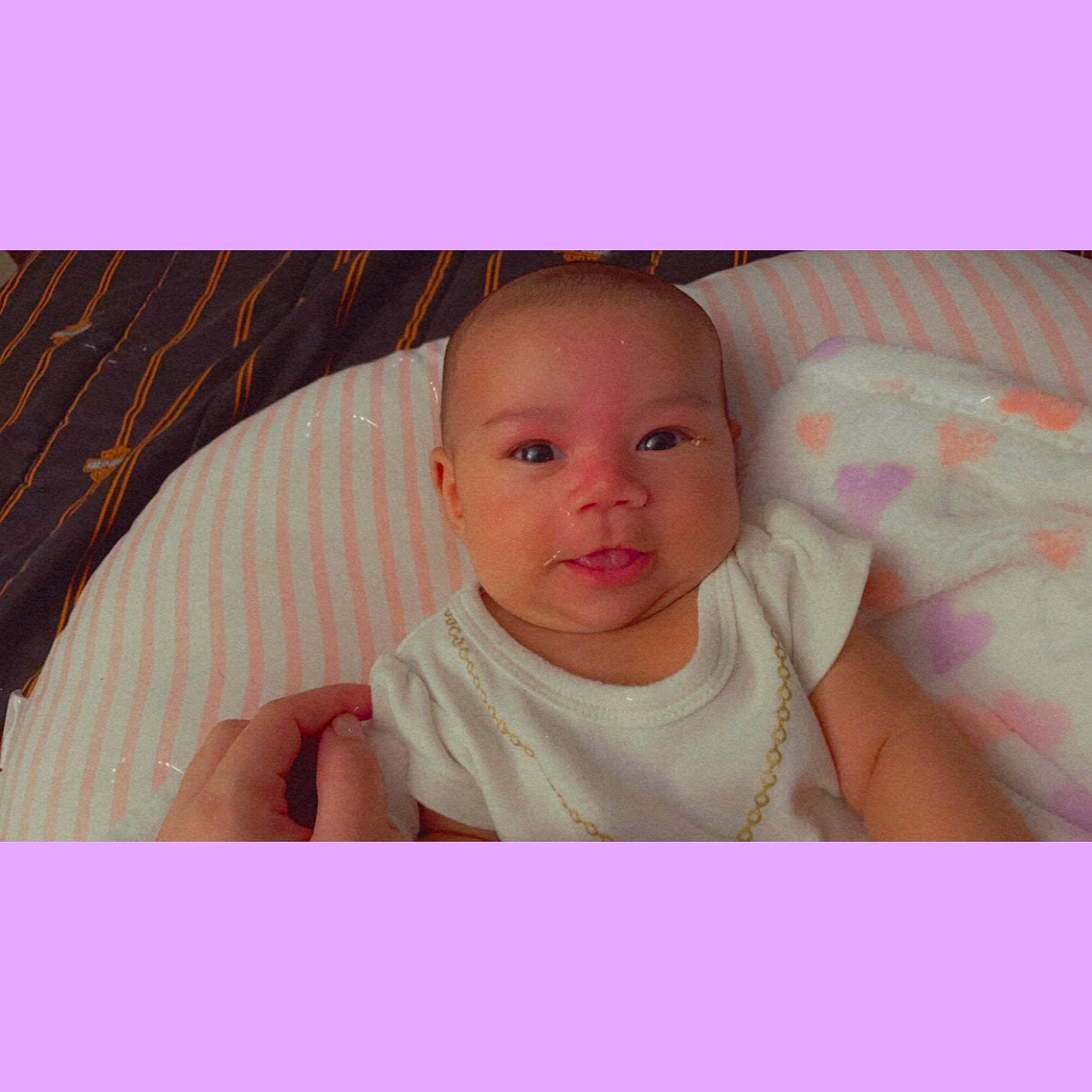 Aurorah is registered to the contest to win money with this photo: baby, baby_products, baby_toddler_clothing, child, clothing, comfort, eyelash, happy, linens, magenta, pattern, person, photo_caption, pink, portrait_photography, purple, selfie, sitting, sleeve, t_shirt