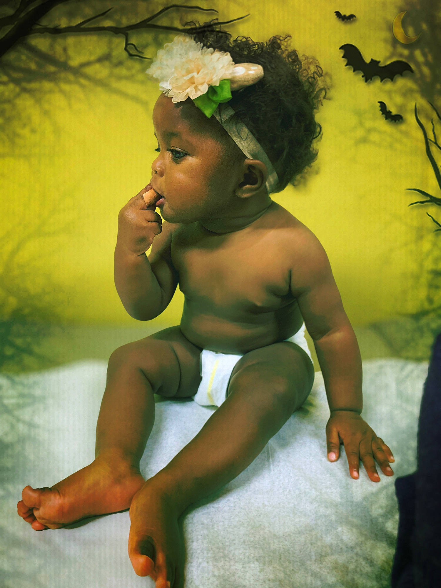 Tamara is registered to the contest to win money with this photo: abdomen, art, barefoot, black_hair, chest, finger, flash_photography, foot, fun, gesture, grass, hand, happy, headpiece, human_body, illustration, painting, people_in_nature, person, toddler