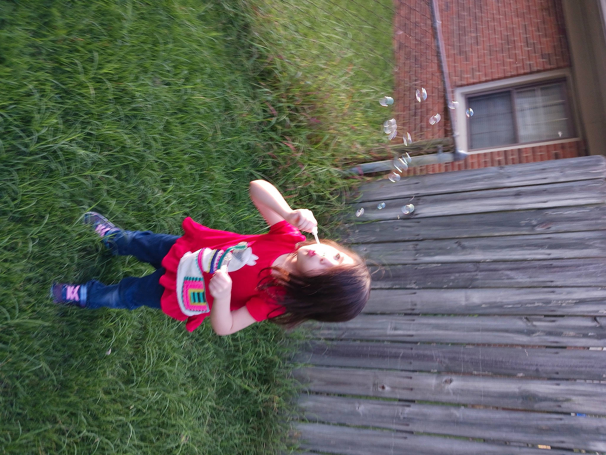 Adelyn is registered to the contest to win money with this photo: carmine, child, flooring, fun, garden, grass, groundcover, happy, house, leisure, people_in_nature, person, plant, recreation, shrub, toddler, window, wood, yard