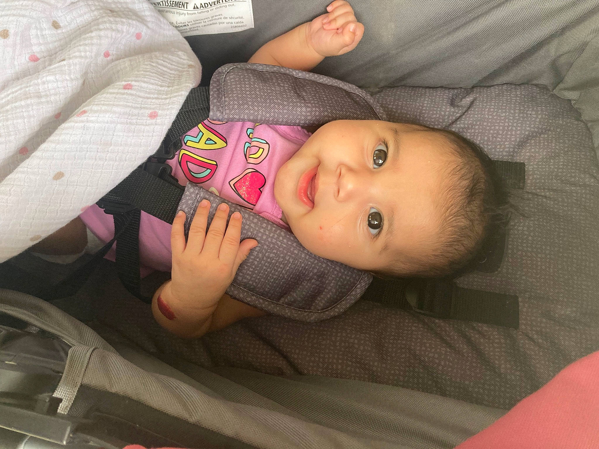 Alejandra is registered to the contest to win money with this photo: baby, baby_products, baby_toddler_clothing, cap, car_seat, cheek, child, comfort, hat, linens, nail, nap, pattern, person, sitting, skin, sleep, sleeve, smile, toddler