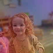 Gracelynn joined the competition — help win amazing prizes! bokeh, candid, child, curly_hair, cute, daycare, face, furniture, hand, happy, indoor, playroom, portrait, smiling, snack, sweater, toddler, toy, wooden_floor, young_child