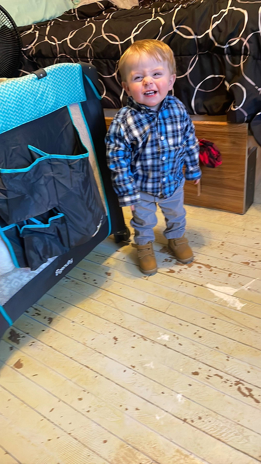 Ryder joined the competition — help win amazing prizes! baby, baby_toddler_clothing, child, electric_blue, eye, floor, flooring, fun, grass, happy, hardwood, leisure, pattern, person, sleeve, smile, t_shirt, textile, toddler, wood