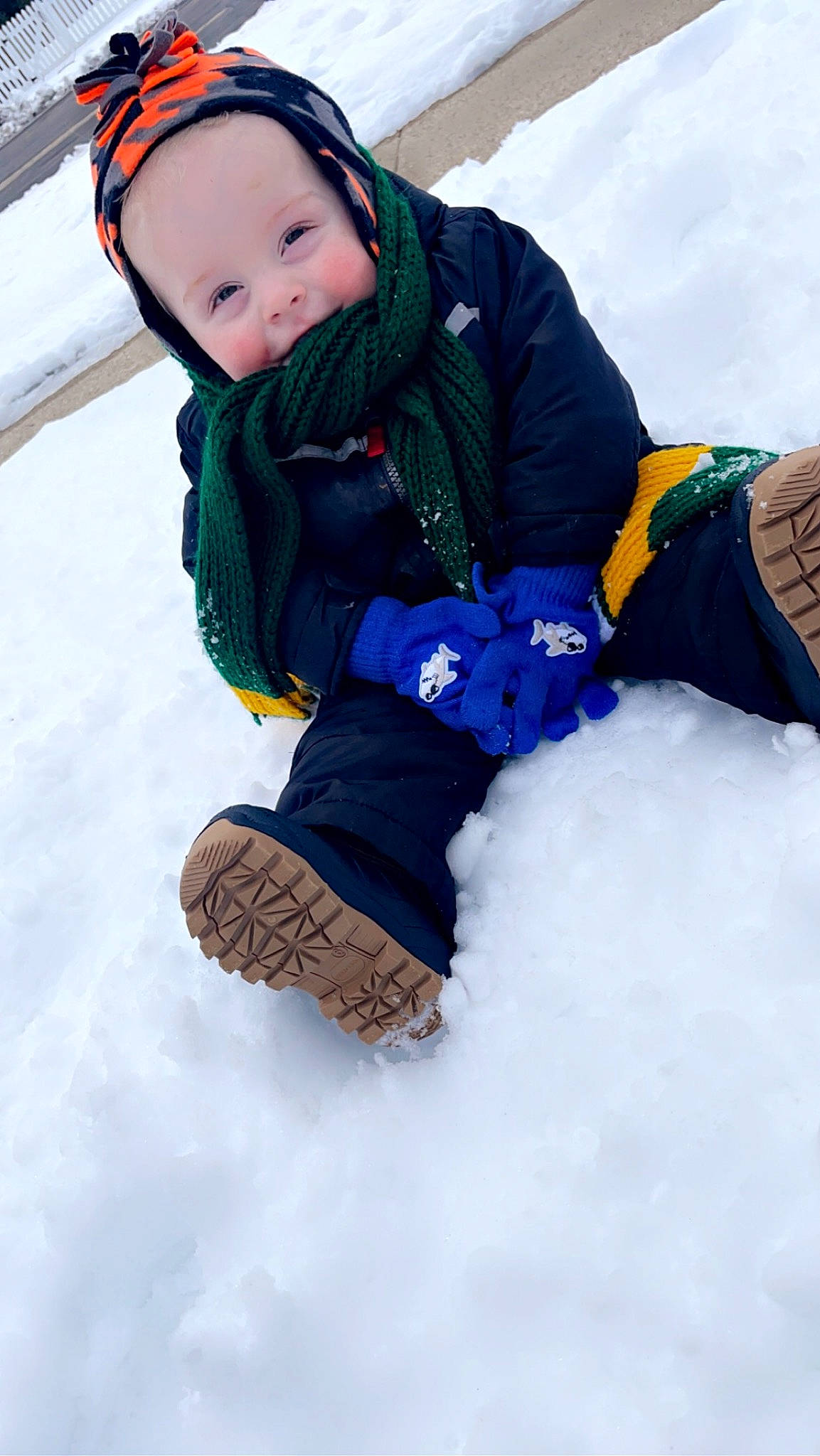 Ryder joined the competition — help win amazing prizes! baby, baby_toddler_clothing, cheek, child, comfort, electric_blue, face, freezing, fun, glove, happy, jacket, leisure, outerwear, person, playing_in_the_snow, recreation, sitting, snow, toddler