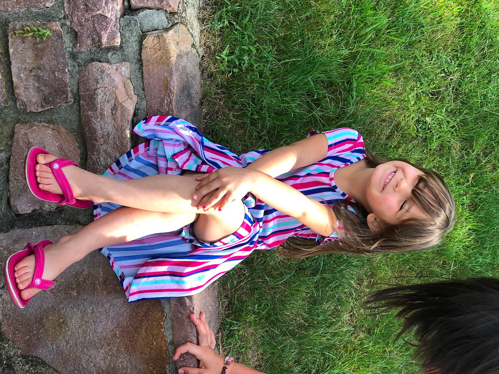 Sadie is registered to the contest to win money with this photo: beauty, cool, fashion, fawn, footwear, fun, grass, happy, human_leg, joy, leg, long_hair, person, photography, pink, plant, summer, thigh, tree, vacation