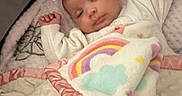 Saniah joined the competition — help win amazing prizes! baby, bed, blanket, bow, child, cloud, cozy, cute, cute_baby, headband, indoors, infant, peaceful, pink, portrait, rainbow, resting, sleeping, soft, warm