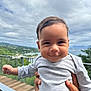 Temeio participe au concours pour gagner de l'argent avec cette photo : baby, child, clothing, clouds, cute, daylight, face, greenery, hand, happy, holding, infant, nature, outdoor, person, portrait, scenery, sky, smiling, young