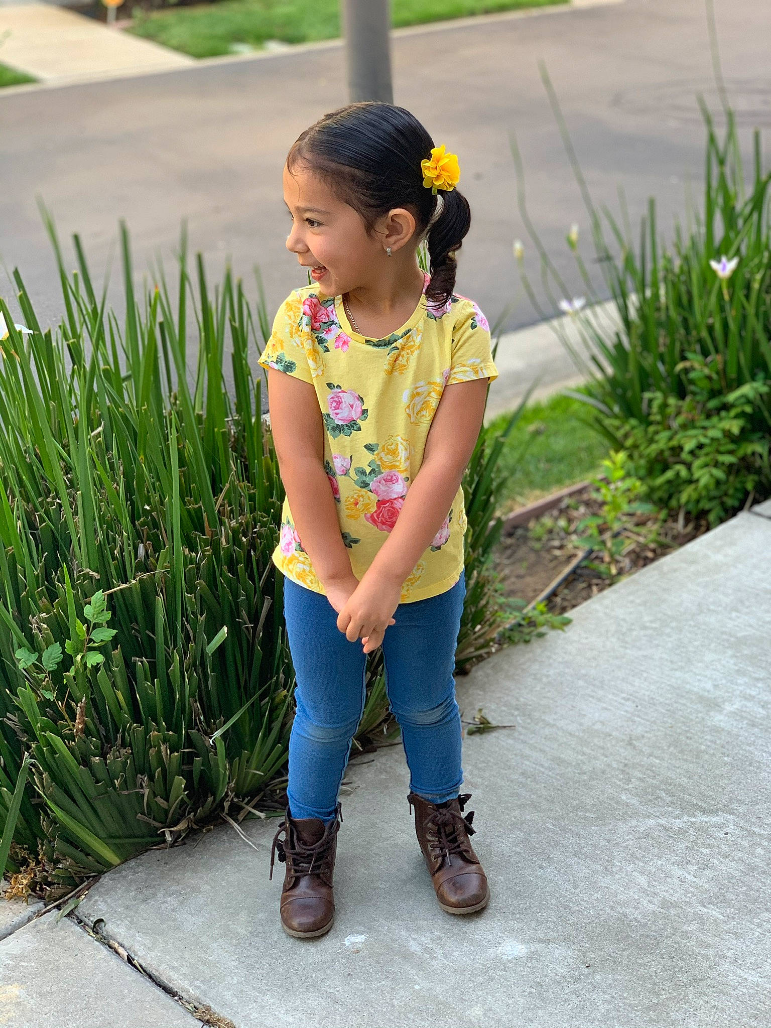 Juliet joined the competition — help win amazing prizes! adaptation, botany, child, denim, flower, footwear, grass, grass_family, jeans, leisure, outerwear, person, plant, play, shoe, smile, summer, toddler, vacation, walking