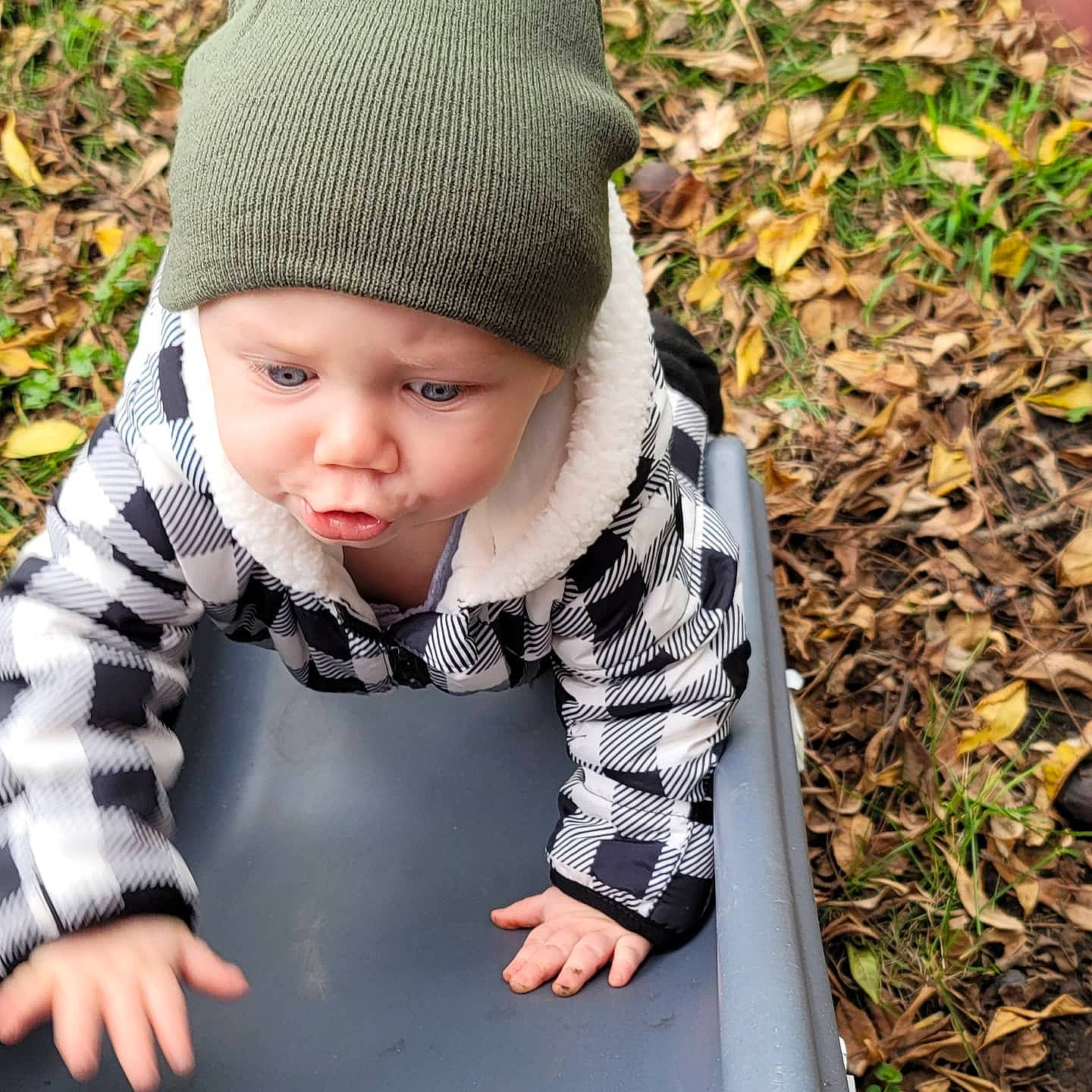 Elias is registered to the contest to win money with this photo: baby, baby_toddler_clothing, cap, child, cool, face, finger, grass, grey, hand, happy, headgear, headwear, leaf, outerwear, pattern, people_in_nature, person, plant, sleeve
