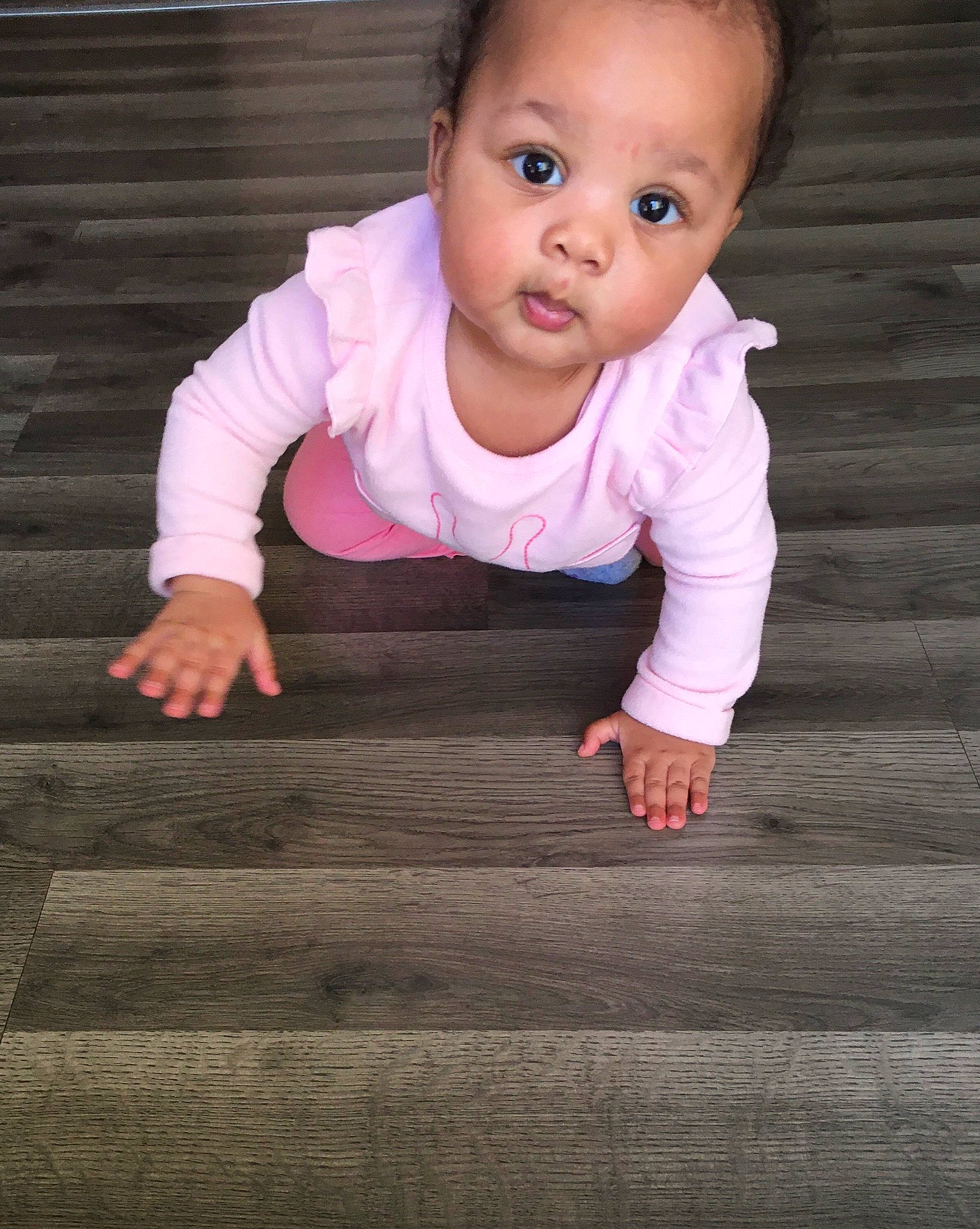 Khalia is registered to the contest to win money with this photo: baby, baby_toddler_clothing, beauty, cheek, child, child_model, crawling, finger, floor, flooring, hand, person, photography, pink, play, sitting, skin, smile, standing, toddler