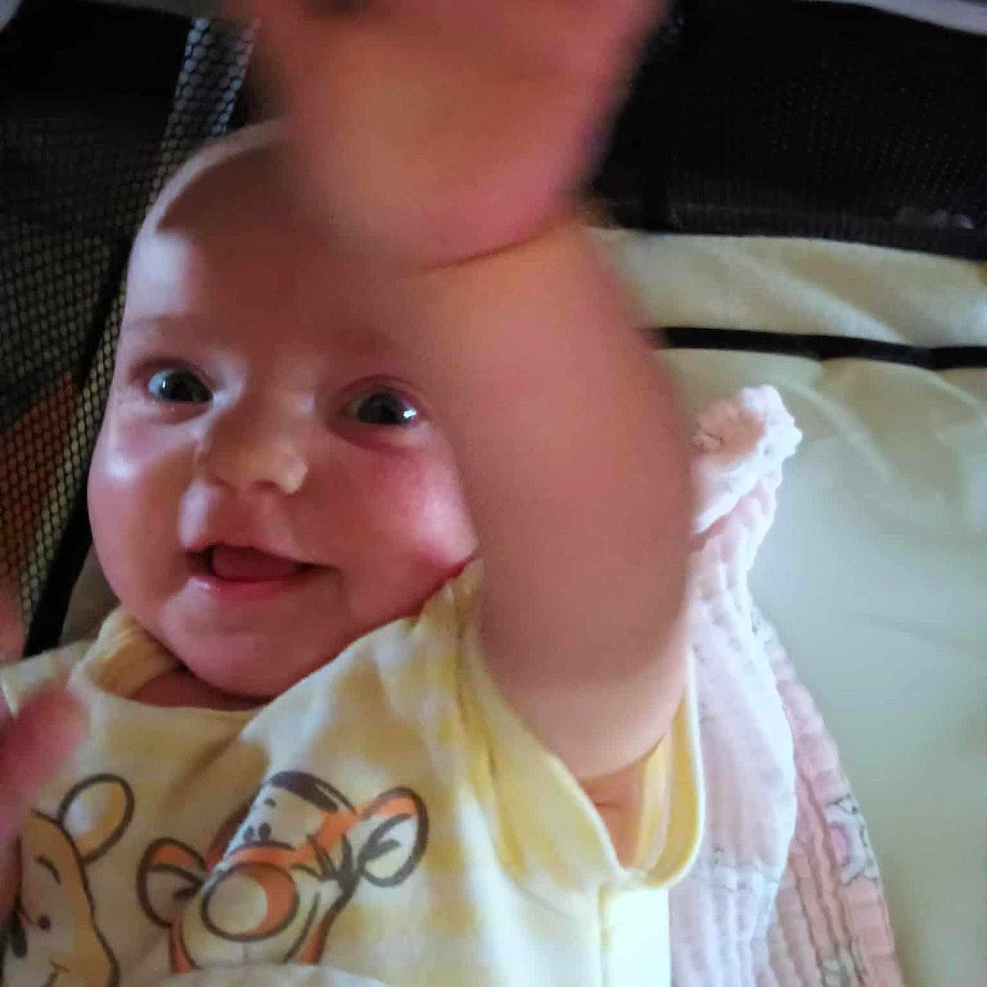 Kensley joined the competition — help win amazing prizes! accessories, baby, babylaughing, bodypart, clothing, face, finger, furniture, happy, head, homedecor, jewelry, laughing, necklace, newborn, person, photography, portrait, smile, t_shirt