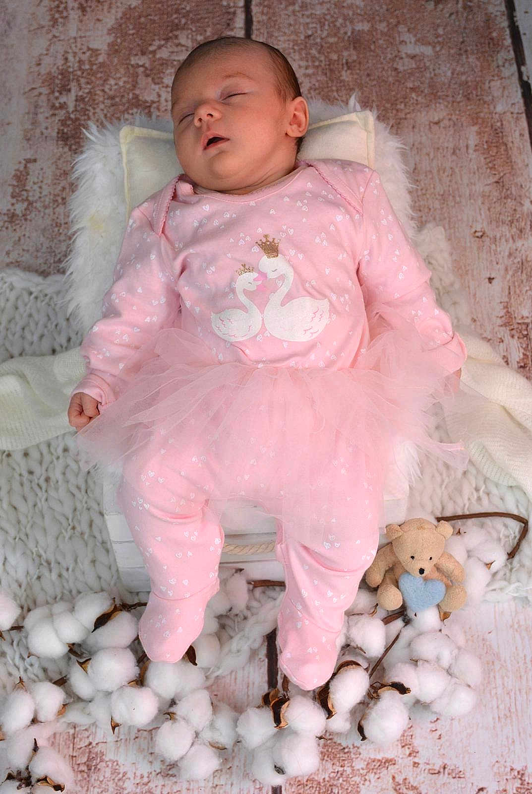 Ilinca a rejoint le concours — aidez-le/la à gagner de superbes lots ! baby, sleeping, pink_outfit, tutu, swan_design, blanket, cotton_bolls, teddy_bear, blue_heart, wooden_floor, infant, soft_toys, cozy, cute, portrait, child, clothing, resting, indoor, adorable