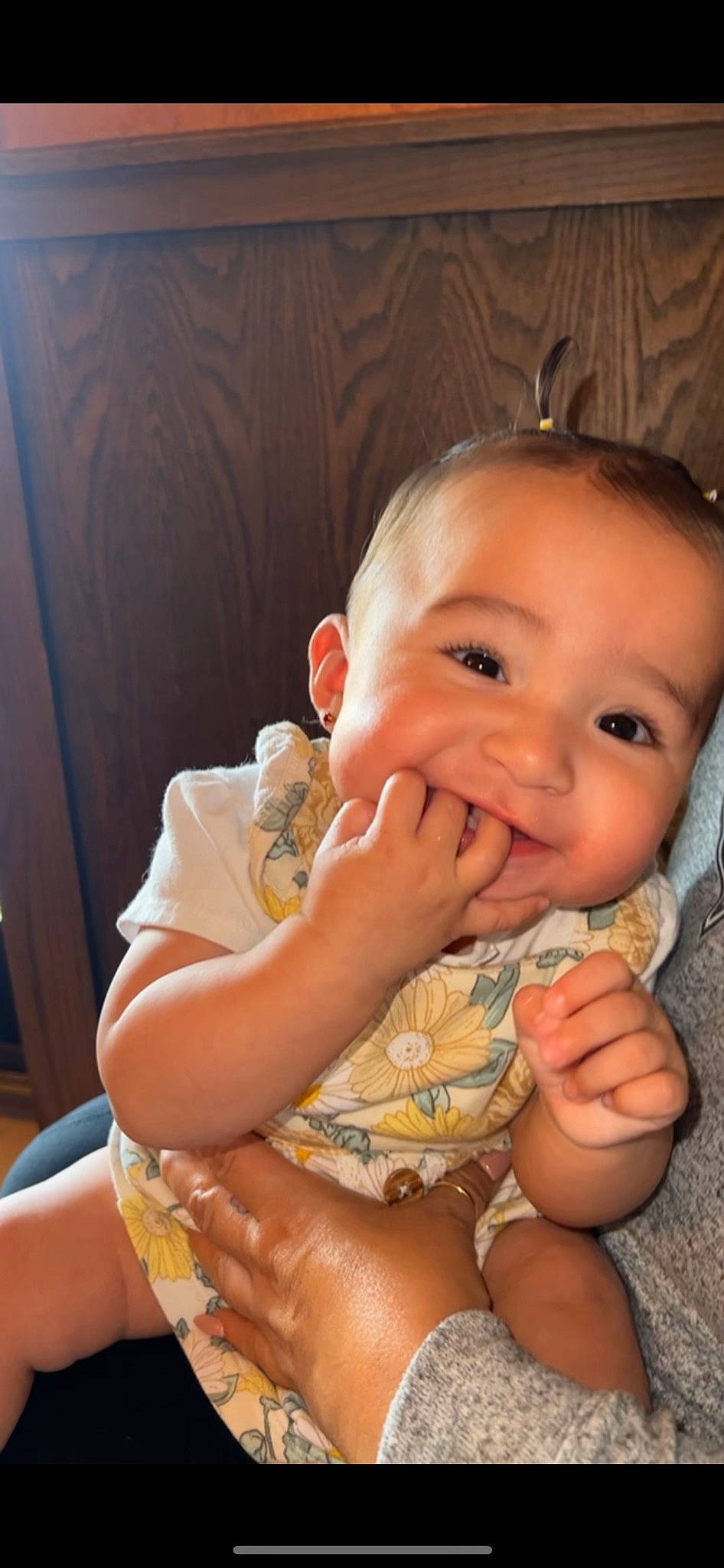 Daniella is registered to the contest to win money with this photo: arm, baby, cheek, chin, ear, eye, facial_expression, finger, gesture, hand, happy, human_body, iris, leg, lip, mouth, nose, person, skin, smile