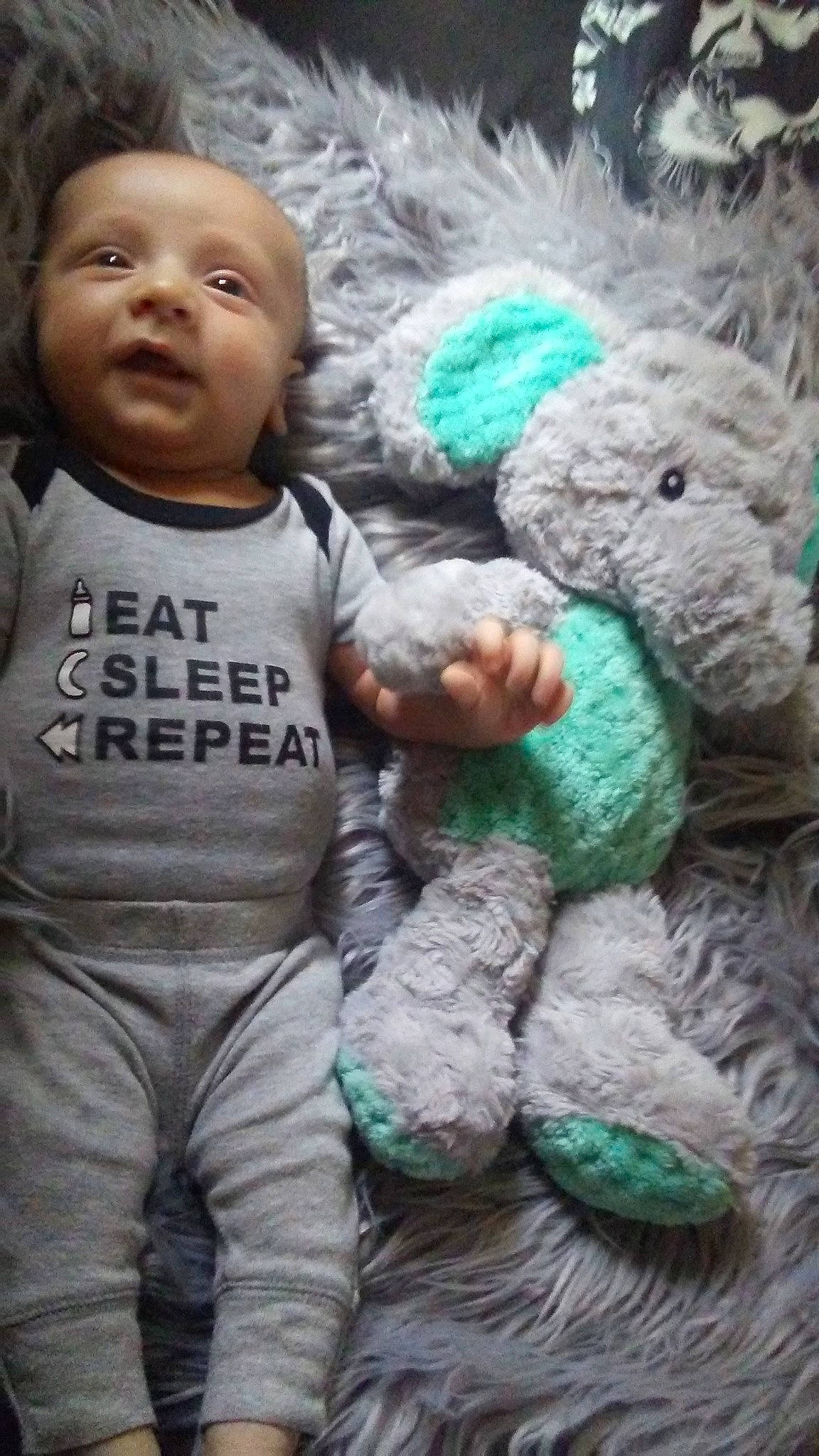 Malaki joined the competition — help win amazing prizes! baby, child, green, nose, person, plush, smile, stuffed_toy, teddy_bear, toddler, toy