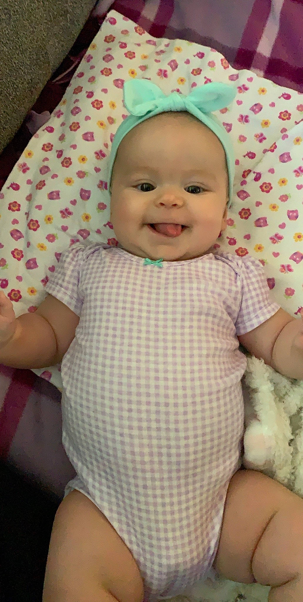 Emmy joined the competition — help win amazing prizes! baby, baby_products, baby_toddler_clothing, cheek, child, head, joy, pattern, person, pink, product, skin, smile, toddler