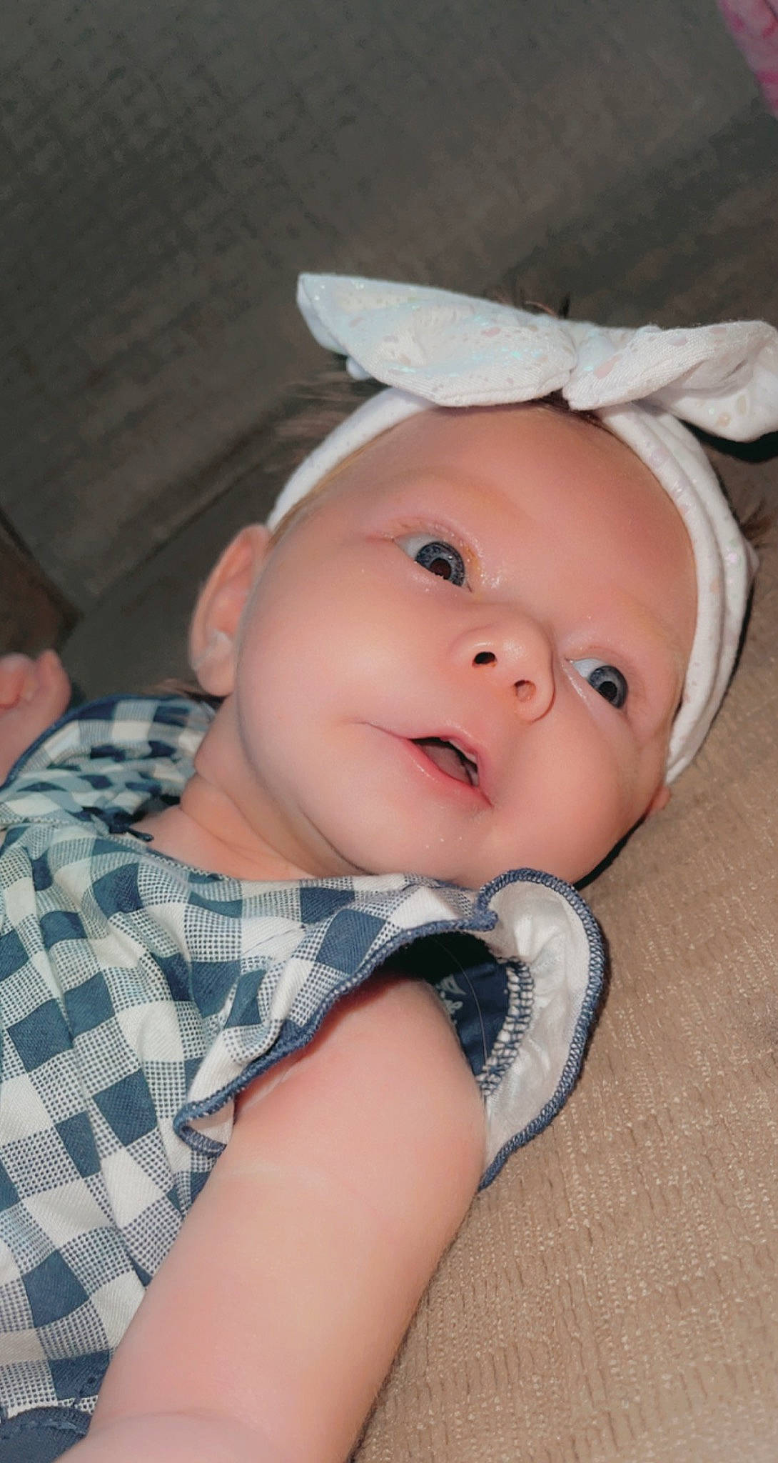 Paisleigh joined the competition — help win amazing prizes! baby, baby_toddler_clothing, cap, cheek, child, comfort, costume_hat, eye, flash_photography, happy, hat, lip, mouth, nose, pattern, person, plaid, skin, smile, tartan