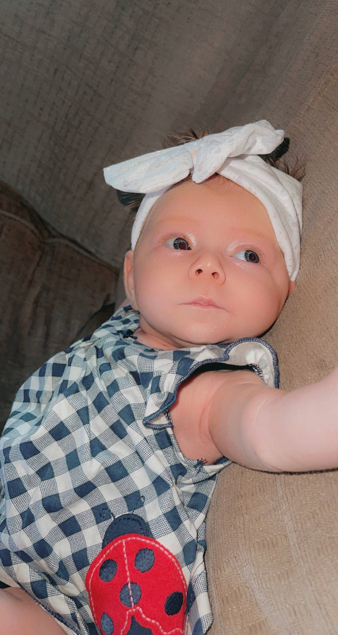 Paisleigh joined the competition — help win amazing prizes! baby, baby_toddler_clothing, cap, cheek, child, chin, comfort, eye, eyelash, face, fashion_accessory, head, headwear, iris, lip, nose, pattern, person, skin, sleeve