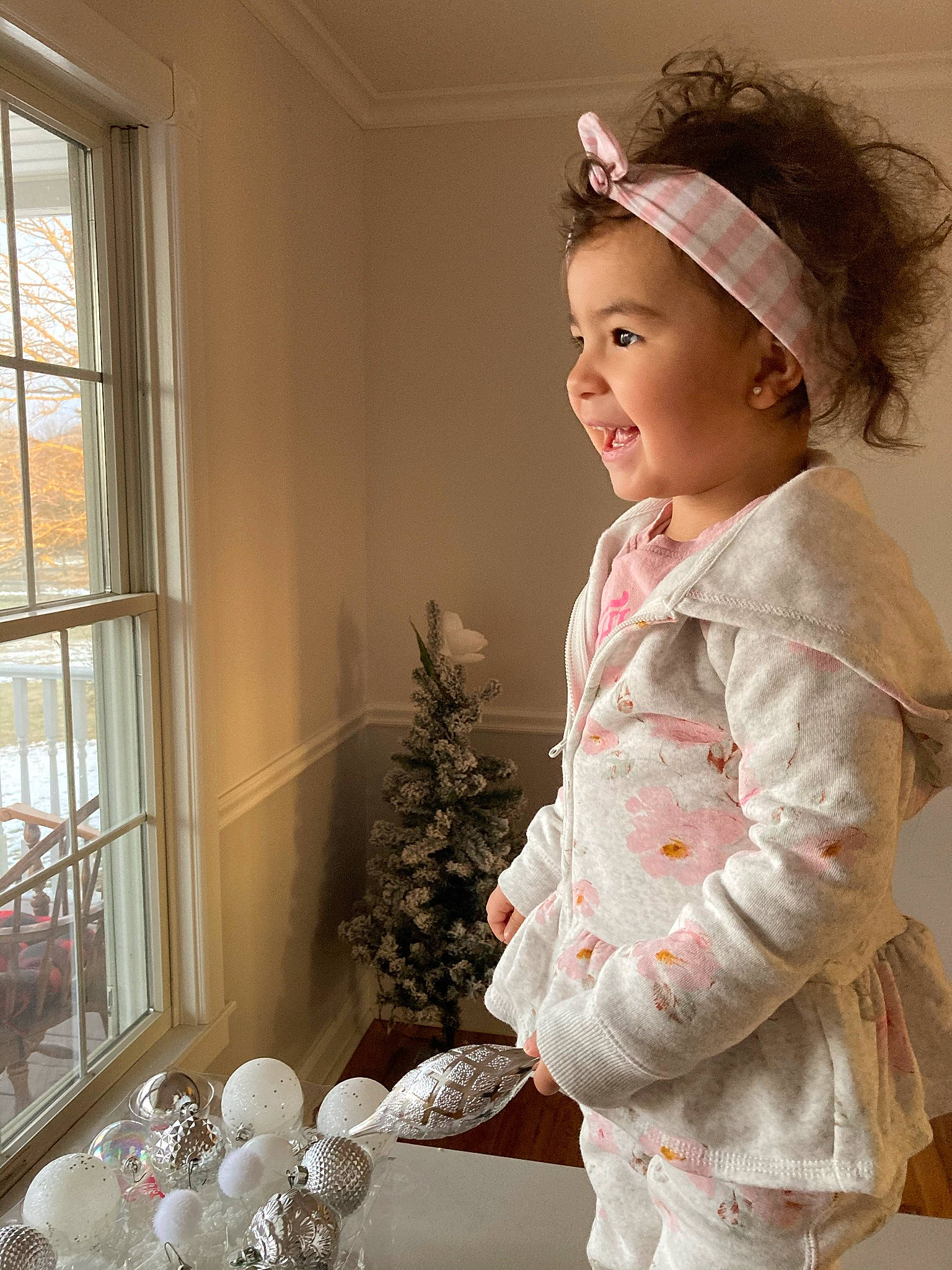 Braelynn Mia is registered to the contest to win money with this photo: baby_toddler_clothing, beauty, christmas_decoration, christmas_ornament, dress, eye, fashion_design, hair, happy, head, house, ornament, person, photograph, plant, sleeve, toddler, tree, window, window_blind
