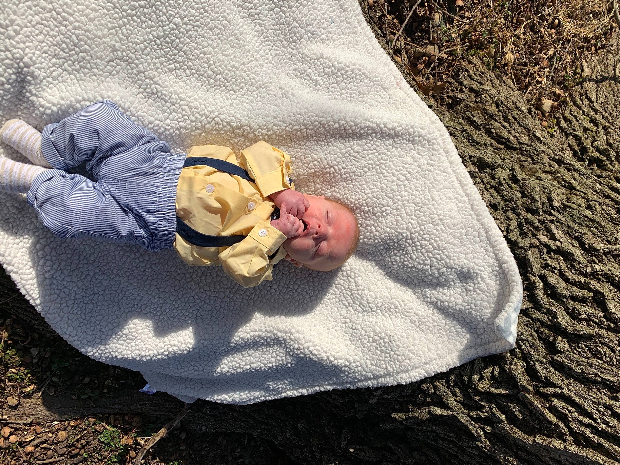 Keanu joined the competition — help win amazing prizes! asphalt, baby, baby_products, baby_toddler_clothing, child, comfort, finger, grass, grey, hand, landscape, linens, people_in_nature, person, road_surface, rock, sidewalk, sitting, toddler, tree