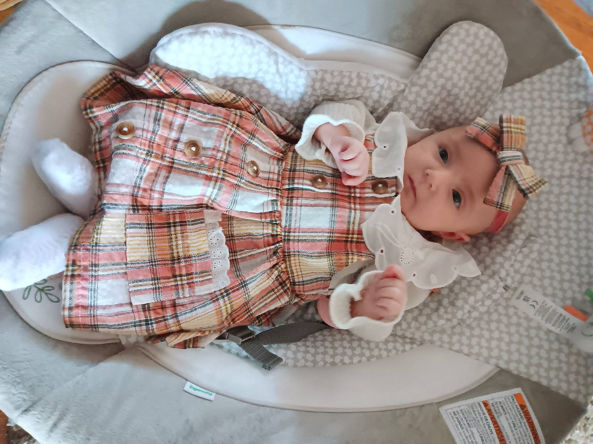 Everlie joined the competition — help win amazing prizes! baby, baby_products, baby_toddler_clothing, bedding, chair, child, comfort, doll, fashion_accessory, headwear, linens, pattern, person, plaid, room, sleeve, tartan, textile, toddler, wood