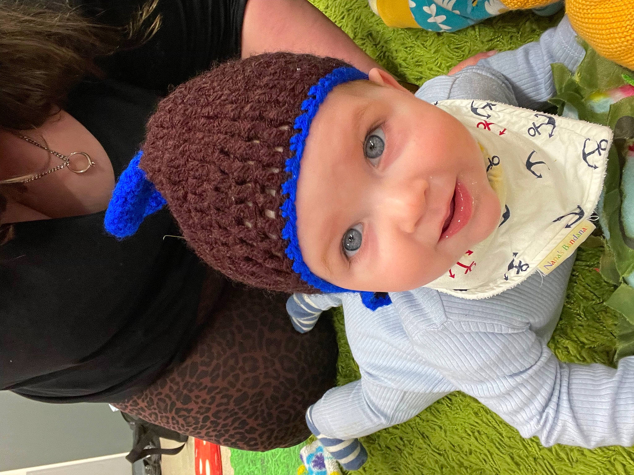 Alfred joined the competition — help win amazing prizes! baby_toddler_clothing, blue, cap, child, cool, electric_blue, eye, facial_expression, fashion_accessory, fun, grass, happy, hat, headgear, headwear, leisure, pattern, person, smile, textile