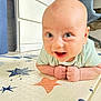 baby, bright_eyes, child, closeup, clothing, cute, expression, floor, furniture, hands, happy, head, indoor, infant, play_mat, room, skin, smiling, tummy_time, young