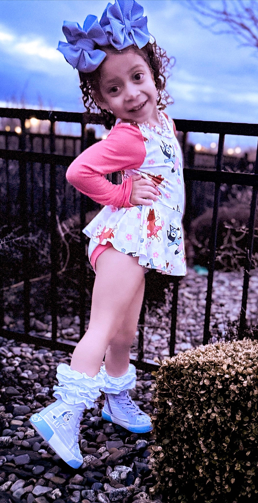 Alaya is registered to the contest to win money with this photo: day_dress, dress, face, fashion, fence, flash_photography, grass, hair, happy, joy, people_in_nature, person, pink, skin, sky, smile, standing, style, thigh, waist